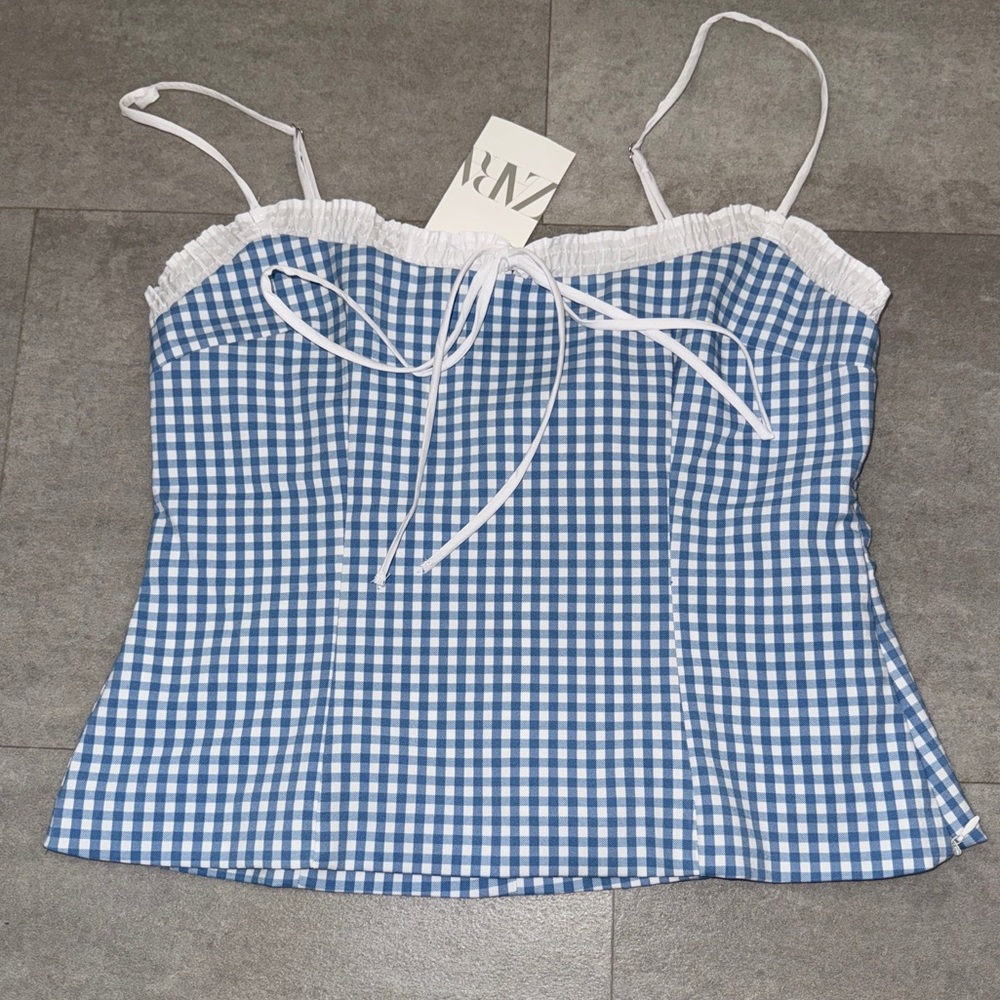 Zara Blue and White Gingham Top